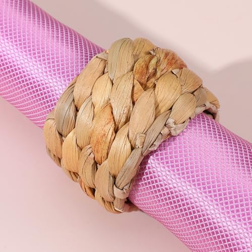 Farmhouse Water Hyacinth Napkin Rings - Handmade Rustic Table Decor Set of 24