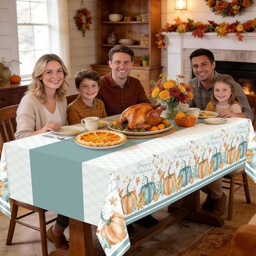 Blue Pumpkin Thanksgiving Tablecloths 3 Pack 54 x 108 Inches Disposable Plastic