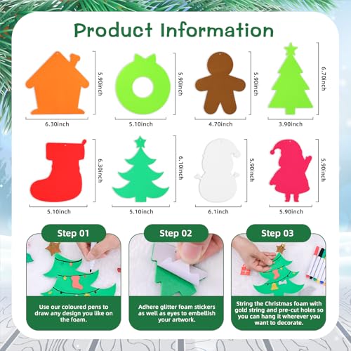 Christmas Crafts Kit with Foam Ornaments and Decorations - Xmas Tree Snowman Gingerbread Man Variation