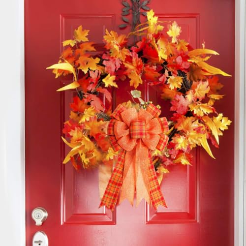 Iceyyyy 6 Pcs Large Thanksgiving Buffalo Plaid Wreath Bows - Fall Orange Decor