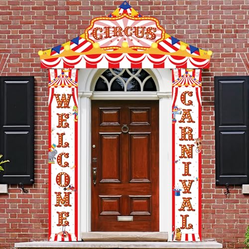Sophena Multi Carnival Circus Party Banner Set - Red White Striped Tent Awnings for Birthday & Halloween