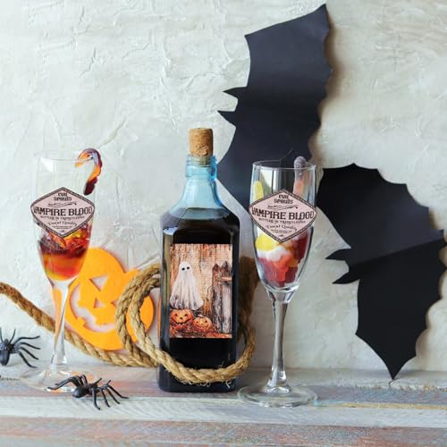 Halloween Wine Bottle Stickers Set - 32 Retro Pumpkin Ghost & Spooky Labels for Beverages