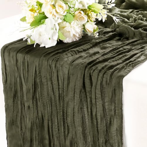 Olive Green Cheesecloth Table Runner for Birthday & Holiday Decor - 1 Pack