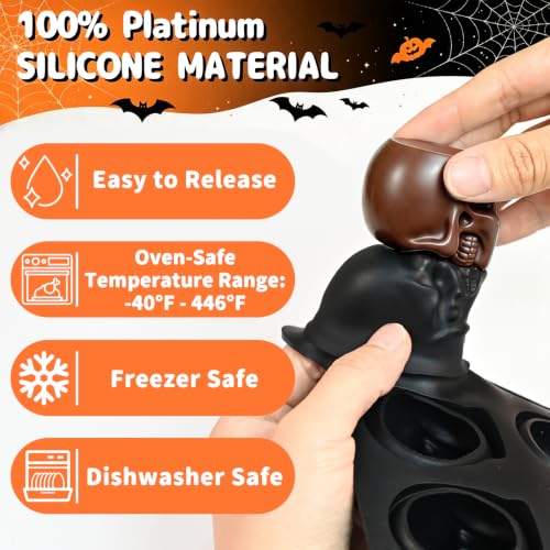 3D Skull Ice Cube Molds - Black, 2-Pack Large Silicone Halloween Trays