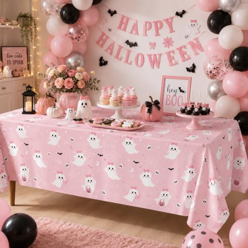 Pink Halloween Tablecloth 3 Pack - Cute Ghost & Spooky Decor, 54x108 Inches - Halloween Variation