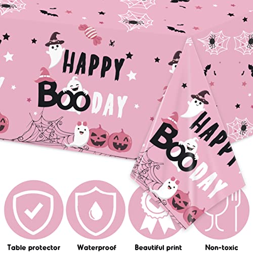 Pink Halloween Tablecloths Set - Spooky Ghosts Pumpkins & Bats, 3 Pack