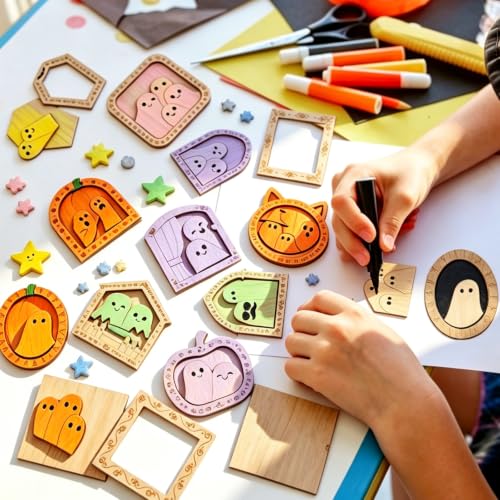 Halloween Wooden Ghost Ornaments - 12 Whimsical Family-Friendly Decorations
