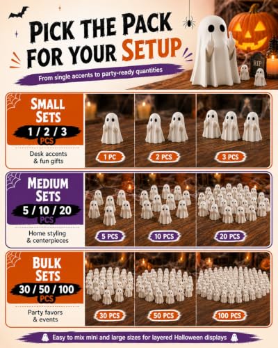 0.9in Mini Ghost Flipping Finger Figurines Set of 50 Halloween Decorations