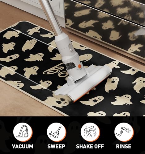 Halloween Kitchen Mat Set of 2 - Ghost & BOO Design, Black Variation