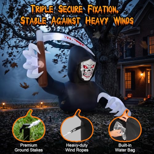 7.2ft Halloween Inflatable Grim Reaper Decor with Lights - Black & White