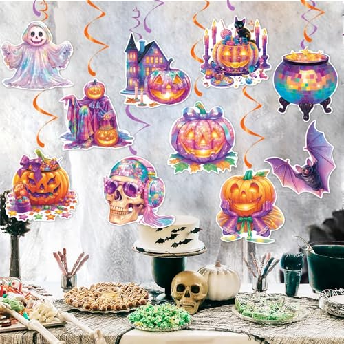 Halloween Hanging Swirls Party Decorations 10 Pack Ceiling Streamers Ghost Pumpkin Bat