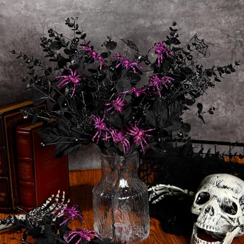 15 Pcs Halloween Artificial Floral Picks Spiderweb Maple Leaves Decorations
