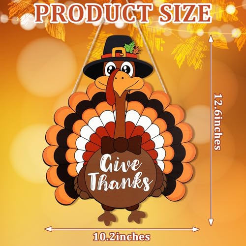 Thanksgiving Wooden Door Wreath - Large Turkey & Pumpkin Fall Decor - Bow Tie Variation