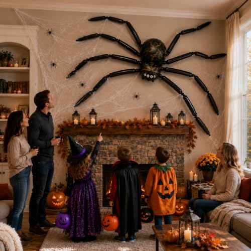 Halloween Spider Balloon Decoration Set with Web and Mini Spiders