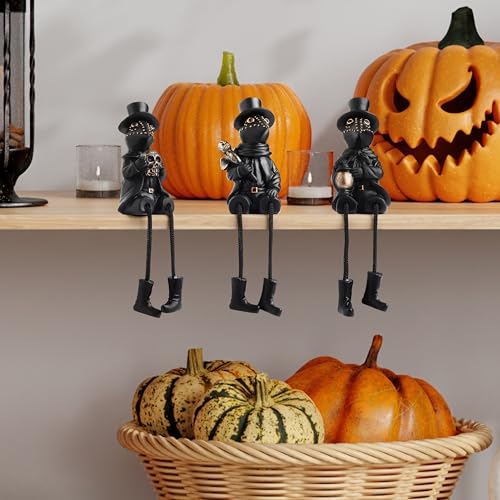 Halloween Gothic Plague Doctor Figurines Shelf Sitters with Dangling Legs - Spooky Decor