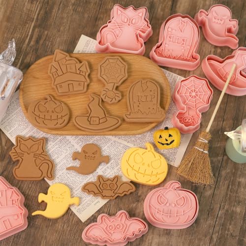 Mini Halloween Cookie Cutters with 3D Stamps - Cat Design Set