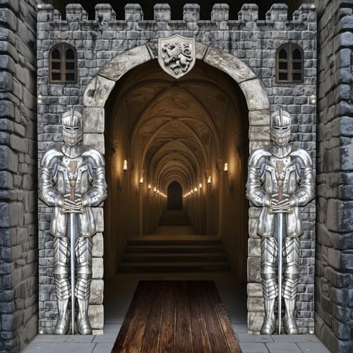 Medieval Castle Door Banner & Knight Decor Set - 4 Piece Fantasy Party Decorations