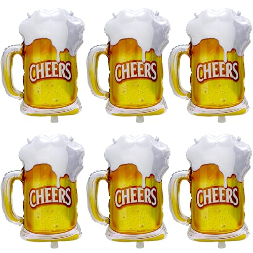 6 Pack Beer Mug Balloons for Party Decorations, Reusable Foil Helium or Air Inflatable