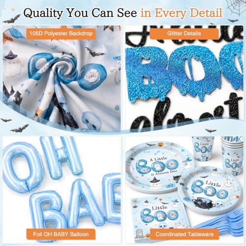 Blue Halloween Baby Shower Decorations 296Pcs All-In-One Party Set for 24 Guests