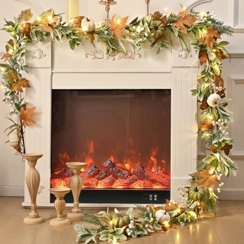 Waipfaru Fall Decor Garland with Lights - 9FT Autumn Mantle Garland, Timer Function