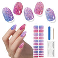 Semi Cured Gel Nail Strips with UV Light Required - Shiny Pink Blue 228, 22pcs