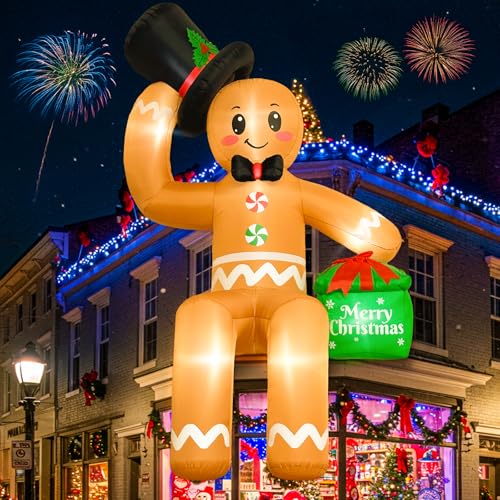 16FT Gingerbread Inflatable Christmas Decor with LED Lights - Sitting Variant