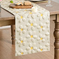 Beige Soft Plush Faux Fur Jacquard Daisy Table Runner - 13 x 72 Inches