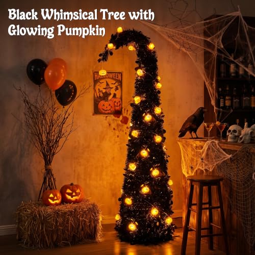 Black Halloween Tree 5ft with Orange LED Pumpkin Lights - Variation of This Listing