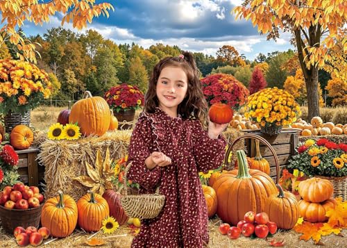 8x6FT Fall Pumpkin Backdrop Autumn Haystack Maple Leaves Photography Background