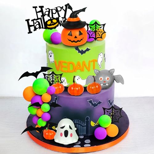 Halloween Cake Toppers Set with Pumpkin Bat Ghost Ball Decorations - Style 01