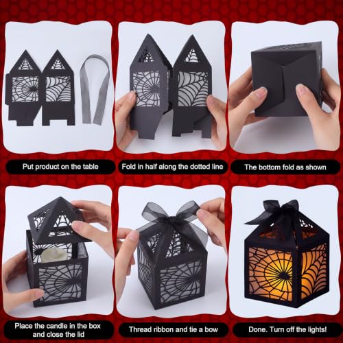Halloween Spider Web Lantern Centerpieces - Black, 15 Pcs - Easy Assembly