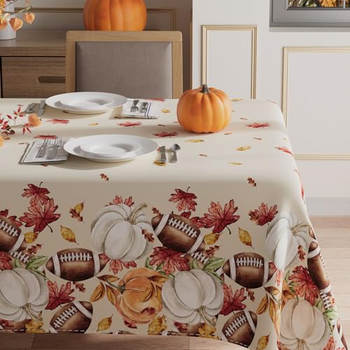 Fall Pumpkin Football Tablecloth - Rectangle 60x84 Inch for Indoor & Outdoor Decor