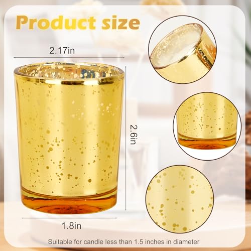 Gold Speckled Mercury Glass Votive Candles - Unscented 24PCS for Wedding & Party Decor