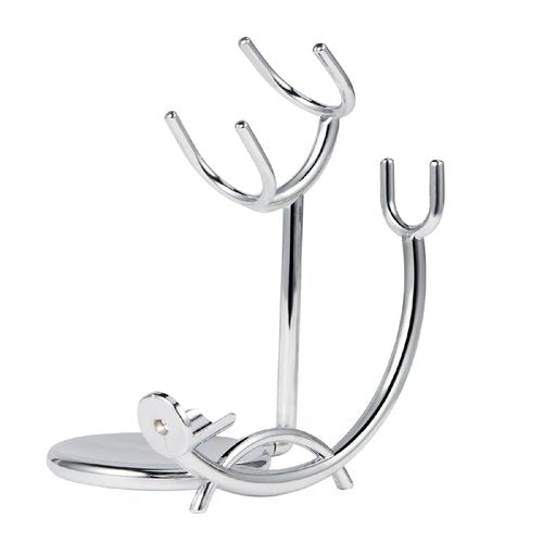 Grandslam Razor & Brush Stand with Double Stainless Steel Bowl Set for Shave Soap, Safety & Straight Razors, Silver