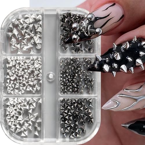Mini Metal Punk Nail Art Studs Set - Gold & Black 3D Cone & Steel Balls