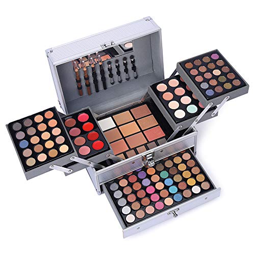All-in-One Makeup Gift Set Kit Silver - 132 Color Palette with Brushes & Accessories