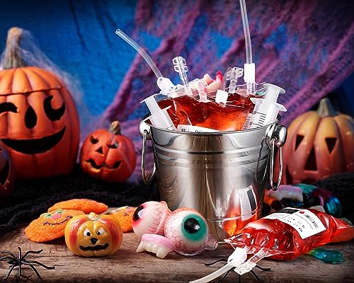 Halloween Blood IV Bags Party Supplies Set with Ice Bucket and Syringes