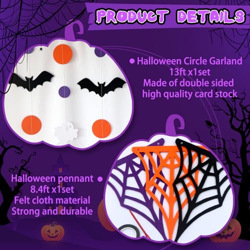 Halloween Party Decorations Set - Orange, Black & Purple Festive Decor - Includes Fans, Lanterns & Web Flags - Halloween