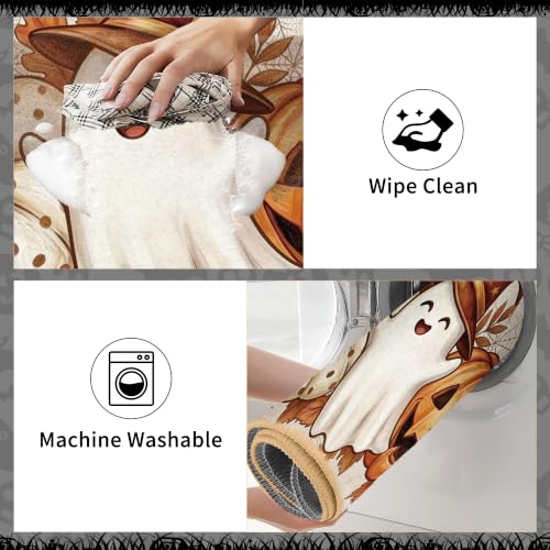 Halloween Kitchen Rugs Set - Cute Ghost Pumpkin Fall Floor Mats, 2 Pieces