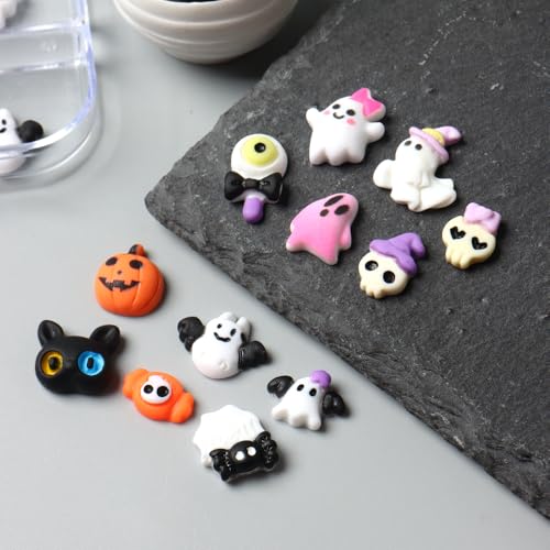 Halloween Nail Charms Ghost Pumpkin Bat Ghost Cat DIY Nail Art Decorations - Variation: Bat Ghost