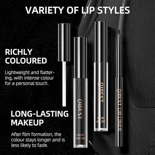 Black Magic 3-in-1 Lipstick Set for Halloween and Gothic Makeup - Long Lasting & Waterproof