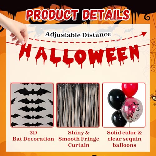 Halloween Party Decorations Set - Scary Horror Ghostface Themed Kit with Banner, Orange Balloons & Bat Cutouts