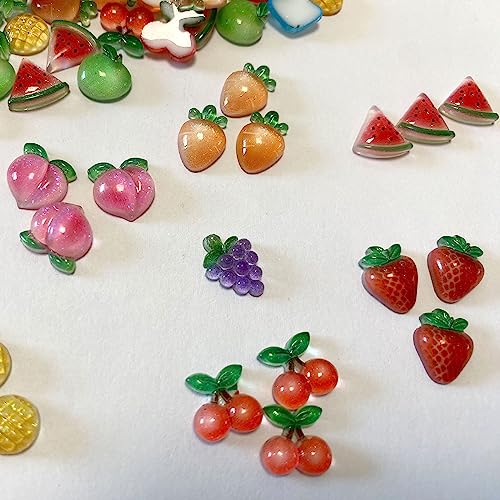 Mini Resin Fruit Cabochons - 60PCS Flatback Fruit Nail Charms for Crafts, Slime, Scrapbooking, DIY Embellishments - Fruit Variation