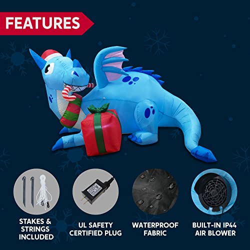 6FT Christmas Inflatable Dragon Outdoor Decoration with LEDs Yard Garden