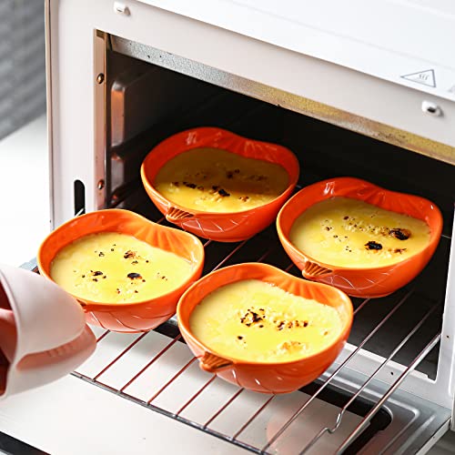 Orange Pumpkin Ceramic Ramekins Set of 6 - 4.5 Inch, Oven & Dishwasher Safe
