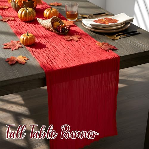 Fall Cheesecloth Table Runner - Boho Gauze 118 Inch, Warm Color, 6 Pack