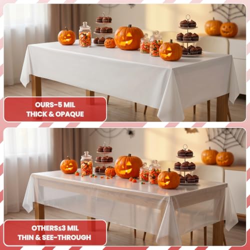 Heavy-Duty Plastic Tablecloth Roll 100FT x 54IN with Slide Cutter - White/Red Variation