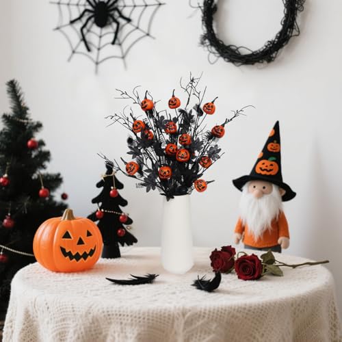 Yellow Artificial Pumpkin Maple Leaf Flowers - 21 Inch Halloween Decor Set of 5