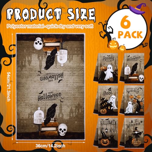 Ganeen Halloween Goth Kitchen Tea Towels - 6 Pack, Scary Cute Washcloths