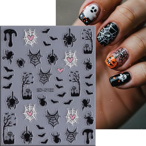 Halloween Nail Art Stickers Ghost Bat Spider Skeleton 3D Self-Adhesive Decals for Manicure